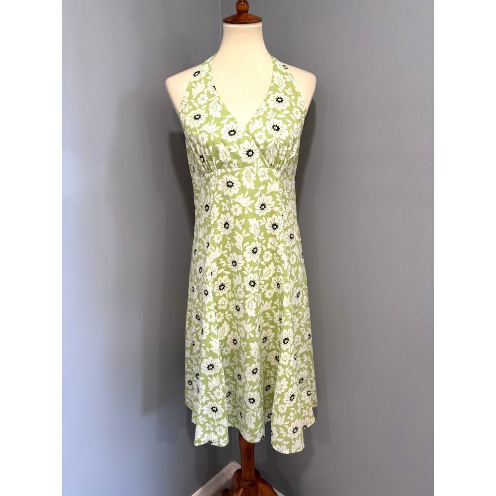 VTG Y2K Green Floral Halter Midi Dress Summer Dress Liz Claiborne, Size 8